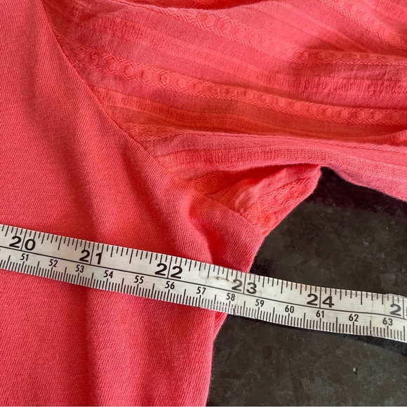 Crown & Ivy coral orange color blouson sleeve and ruffle drop waist knit Top XL - Picture 8 of 9